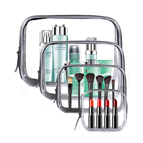 Meowoo Clear Travel Bags For Toiletries and Cosmetic, TSA Approved Clear Organizer Bags, 4 Sizes Bag Waterproof Pvc Clear Pouches For Airline Travel, Bathroom And Organizing