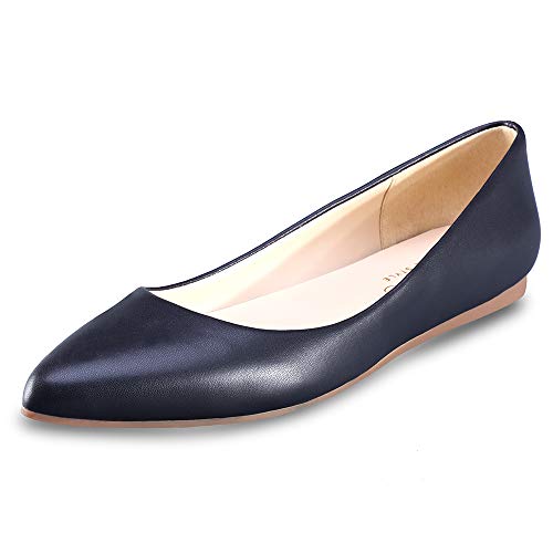 CZZPTC Leather Women's Flat Shoes Classic Casual Pointed Toe Ballet Flats Shoes for Women