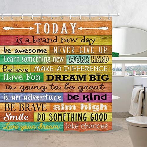 Book Cover NYMB Funny Motivational Quotes Shower Curtain, Inspirational Words Print on Colorful Rustic Wooden Barn Fabric Shower Curtain, Wood Plank Board Bathroom Fantastic Decorations,69â€X70