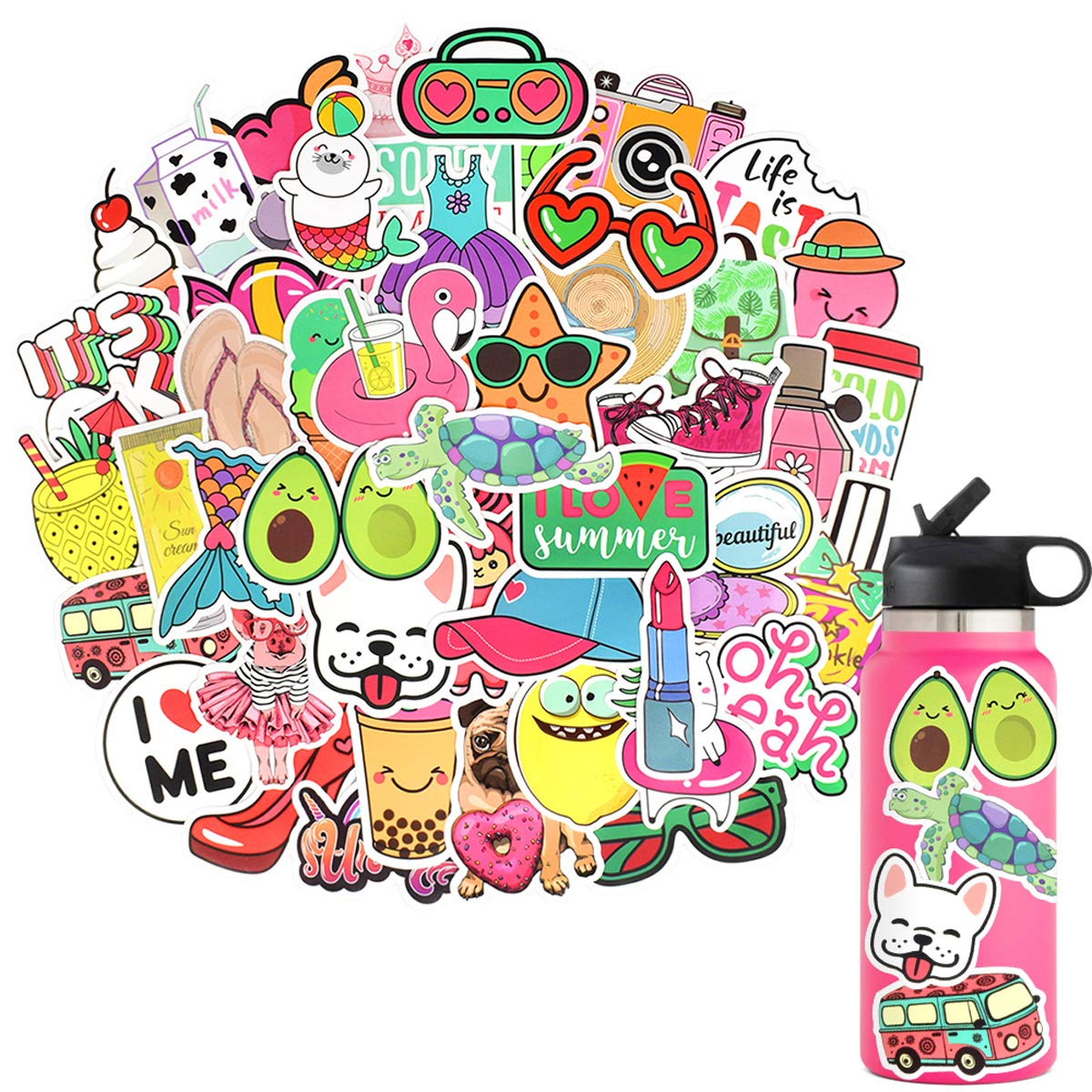 QTL Water Bottle Stickers for Girls Stickers for Teens Girls Kids for Hydroflask Stickers Waterproof Stickers for Girls Hydro Flask Stickers VSCO Girls Stickers Packs 50Pcs cute