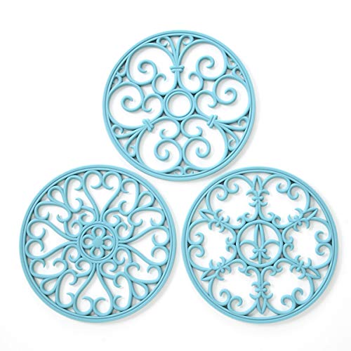 Book Cover Silicone Trivet Mat - Non-Slip & Heat Resistant Kitchen Hot Pads for Countertops & Table - Kitchen Trivets for Hot Dishes & Cookware - Hot Pot Holder for Pots & Pans - Turquoise,Set of 3