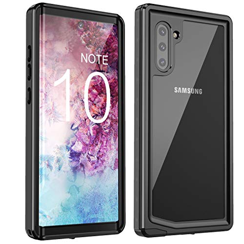 Waterproof Case for Galaxy NOTE 10, Justcool Clear Full Body Heavy Duty Protection Case, Fingerprint Unlock with Fingerprint Film, Shockproof Rugged Cover for Samsung Galaxy NOTE 10 (Black/Gray+Clear)