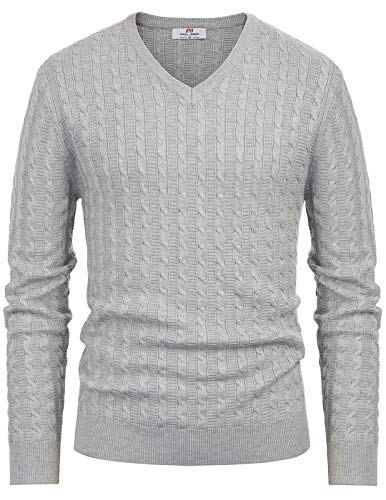 Book Cover Men's Classic Pullover Sweater V-Neck Long Sleeve Elastic (Gray,XXL)