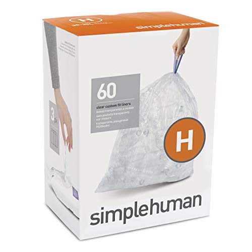 Book Cover simplehuman CW0286 code H Custom Fit Bin Liner Bulk Pack, Clear Plastic (3 Pack of 20, Total 60 Liners)