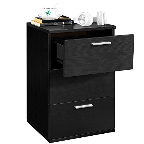 Yaheetech End Side Table End Table with 3 Drawers, Wooden Sofa Side Table Storage Stand Cabinet for Living Room, Accent Beside Table, Black