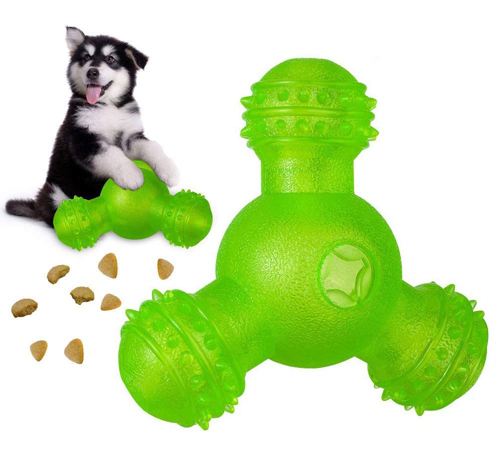 Skywoo Interactive Dog Toys, IQ Treat Dog Chew Toys 3 Holes Food Dispensing Tough Tooth Cleaning Natural Rubber Bite Resistant Pets Toys for Small and Medium Dogs