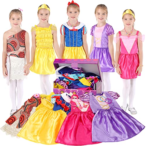 BiBiblack Girls Princess Dress up Trunk 22 PCS Pretend Play Costume Set for Toddler Little Girls Ages 3-6 Years