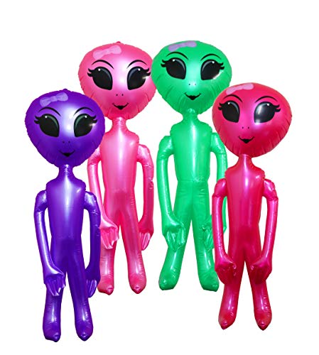 Inflatable Aliens For Girls And Boys Alien Party Decoration And Prop - Assorted Colors 36 Inch Alien Inflate Pack Of 4