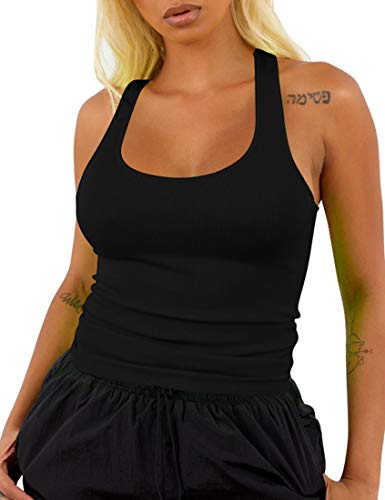 BORIFLORS Casual Sleeveless Square Neck Tank Tops Summer Basic Workout Raceback Yoga Shirt