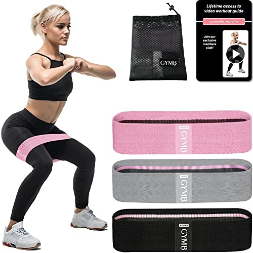 GYMB Booty Bands for Women - Non Slip Resistance Bands to Work Out Glute, Thighs & Squat - Includes Exercise Band Training Videos with 80+ Workouts for Gym or Home Fitness