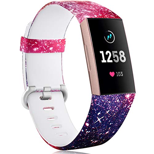 Maledan Bands Compatible with Charge 4/Charge 3/Charge 3 SE, Water Resistant Replacement Pattern Band Printed Strap for Women Men, Starry Night, Small