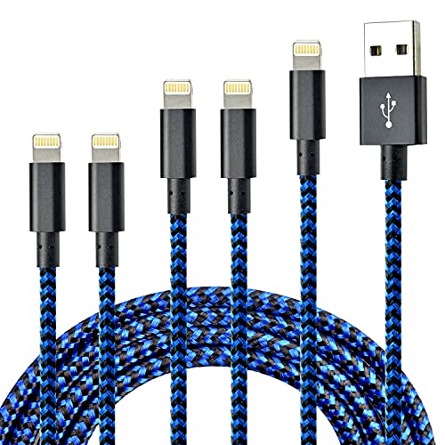 Book Cover CUGUNU iPhone Charger, 5 Pack 3/3/6/6/10FT Apple MFi Certified USB Lightning Cable Nylon Braided Fast Charging Cord Compatible for iPhone 13/12/11/X/Max/8/7/6/6S/5/5S/SE/Plus/iPad - Black Blue