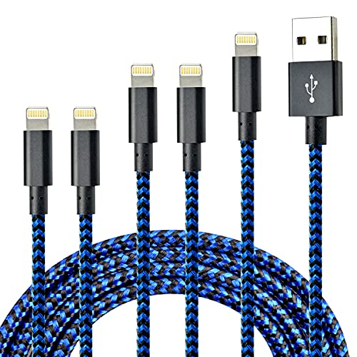 CUGUNU iPhone Charger, 5 Pack 3/3/6/6/10FT Apple MFi Certified USB Lightning Cable Nylon Braided Fast Charging Cord Compatible for iPhone 13/12/11/X/Max/8/7/6/6S/5/5S/SE/Plus/iPad - Black Blue