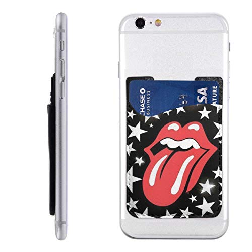 Book Cover Shining Stars and Red Tongue Lips Phone Card Holder for Back of Phone, Stretchy Wallet Stick On Pocket Credit Card ID Case Pouch Compatible with All Smartphones