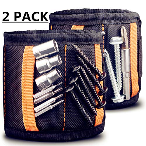 Book Cover 2 Pack Upgrade Magnetic Wristband with 15 Pcs N38 Grade Strong Magnets Tool for Holding Screws, Nails Drill Bits, Unique Gift for Father/Dad, Husband, Men, DIY Handyman, Practical Tools, Black