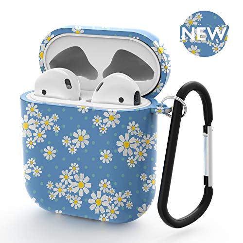 AirPods Case - Xmifer Airpods Case Cover for Apple Airpods 2/1 with Keychain Airpods Accessories(Teal Blue Daisy)