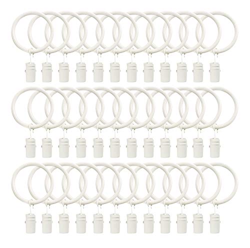 TOOFN 36 Pack Curtain Clips for 5/8 Inch Curtain Rod Strong Metal Decorative Rustproof Drapery Window Curtain Ring with Clips 1 Inch Interior Diameter (White, 25mm)
