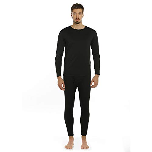 Men's Thermal Underwear Ultra Soft Lined Long Johns Top & Bottom Winter Skiing Warm Set for Men (Black,Large)