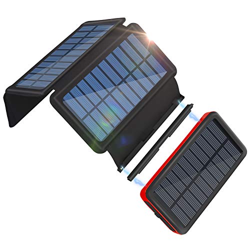 Portable Charger Solar Charger 26800mAh Solar Power Bank Detachable Solar Panel For Outdoor, 2 Inputs 2 USB Outputs, Water-Resistant Charger Pack with LED Flashlight Compatible Most Phones, Tablets