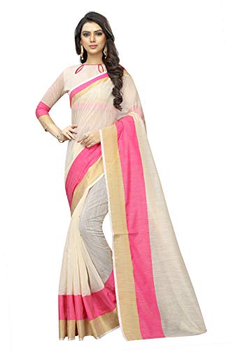 Kanchan Cotton Blend Art Silk Saree With Blouse Ideal For Women & Girls(25 Designs And Prints) (Rabdi Pink)