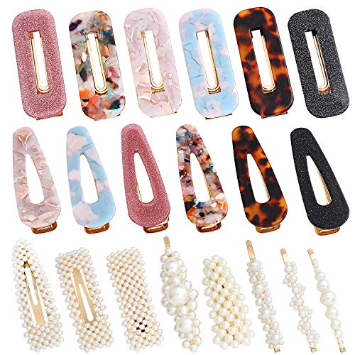 20 Pcs Pearl Hair Clips Acrylic Resin Large Hair Clips Pins Barrette Ties Hair for Women Girls, Elegant Handmade Fashion Hair Accessories Pearl Acrylic Resin Hair Clips for Party Wedding Daily