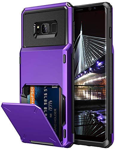 Vofolen Case for Galaxy S8 Case Wallet 4-Slot Pocket Credit Card ID Holder Flip Door Scratch Resistant Dual Layer Protective Bumper Rugged Rubber Armor Hard Shell Cover for Samsung Galaxy S8 Purple