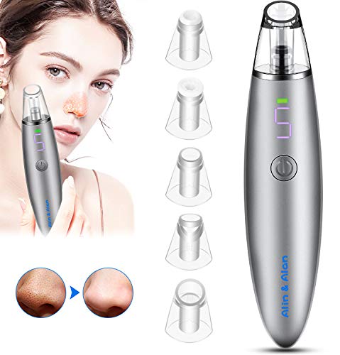 Blackhead Remover Vacuum Pore Cleaner, Alin&Alan Electric Blackhead Vacuum Suction Devices, USB Rechargeable Acne Comedone Extractor Tool Kit (Grey)