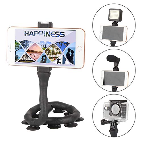 Flexible Mobile Phone Holder Stand Twistable 10 Suction Cup Lazy Bracket Long Arm Gooseneck Action Camera Adapter for Bike Motorcycle Handlebars Car Desk Bed Mirror Kitchen Universal Cell Phone Mount