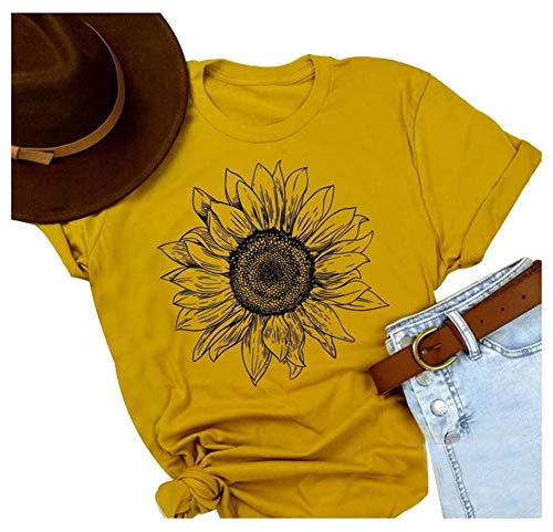 Sunflower Shirts for Women Cute Graphic Tee Shirts Letter Print Funny Tee Shirts Top