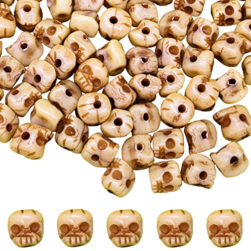Fun-Weevz 100 Halloween Skull Beads for Jewelry Making, 10mm Spooky Plastic Pony Bead Pack for Bracelets, Creepy Skeleton Skulls Charm for Necklaces