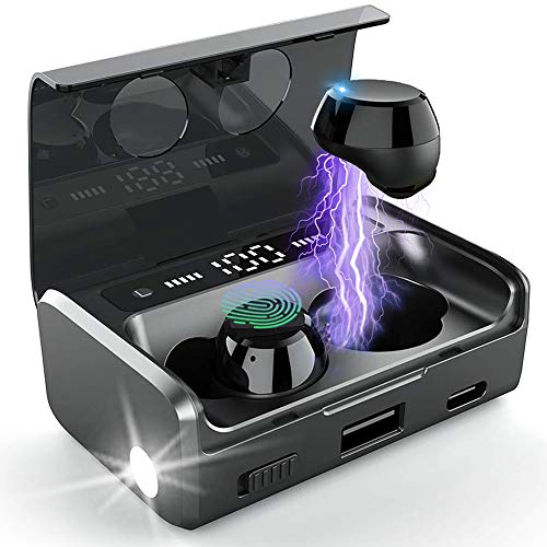 Wireless Earbuds, IPX7 Waterproof Bluetooth 5.0 Headphones with 160H Playtime Touch Control, Premium Stereo Sound in-Ear Bluetooth Headphones with Flashlight, LED Battery Display Charging Case