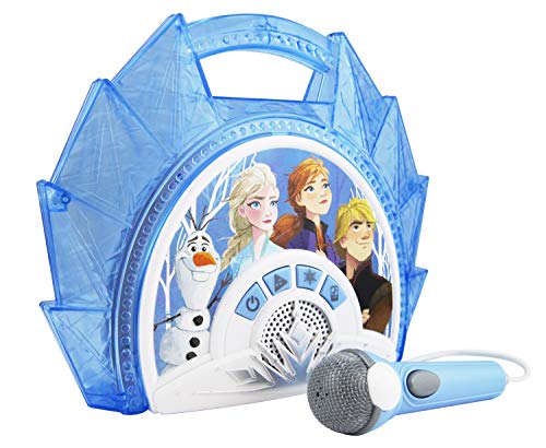 Book Cover Frozen 2 Sing Along Boombox with Microphone, Built in Music, Flashing Lights, Real Working Mic for Kids Karaoke Machine, Connects Mp3 Player Aux in Audio Device