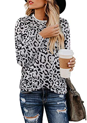 Leopard Print Tops for Women Cute Short Sleeve Round Neck Casual T-Shirts