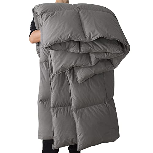 Ubauba All-Season Down Comforter 100% Cotton Hypoallergenic Quilted Feather Comforter with Corner Tabs. Lightweight Goose Down Duvet Insert Grey Cotton Comforter - Queen/Full 90x90