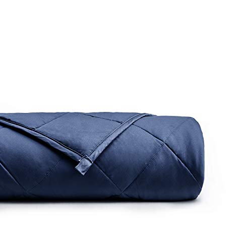 Book Cover YnM Weighted Blanket (7 lbs for Kids, 41''x60'') | 2.0 Breathable Heavy Blanket | 100% Oeko-Tex Certified Cotton Material with Premium Glass BeadsBeads, Navy