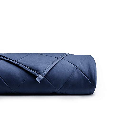YnM Weighted Blanket (7 lbs for Kids, 41''x60'') | 2.0 Breathable Heavy Blanket | 100% Oeko-Tex Certified Cotton Material with Premium Glass BeadsBeads, Navy
