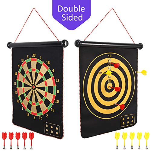 Book Cover Mixi Magnetic Dart Board for Kids, Indoor Outdoor Darts Game Double Sided Board Games Set for Boys with 10 Darts, Best Toys Gifts for Teenage Boys Girls Age 5 6 7 8 9 10 11 12 13 14 15 16 Years