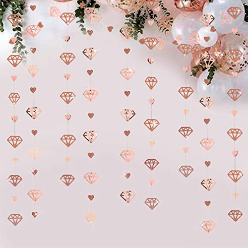 52 Ft Rose Gold Heart Garland Streamer Hanging Paper Diamond Heart Backdrop Banner for Engagement Anniversary Mothers Day Valentines Bachelorette Wedding Bridal Shower Birthday Hen Party Decorations