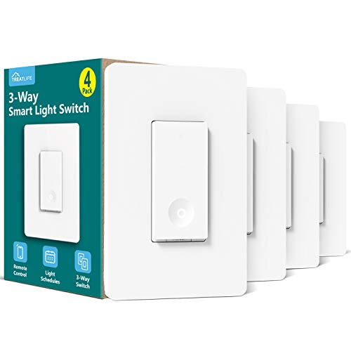 Book Cover Treatlife 3 Way Smart Switch, Neutral Wire Required, WiFi Light Switch Works with Alexa, Google Assistant, Remote Control, ETL, Schedule, No Hub Required, 4 Pack