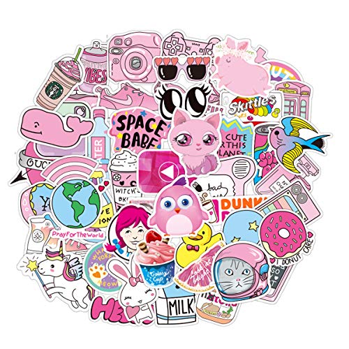 Stickers for Water Bottles, | Big 46-Pack | Cute,Waterproof,Aesthetic,Trendy Stickers for Teens,Girls,Perfect for Laptop,Hydro Flask,Phone,car,Skateboard,Travel| Extra Durable 100% Vinyl (Pink 52)