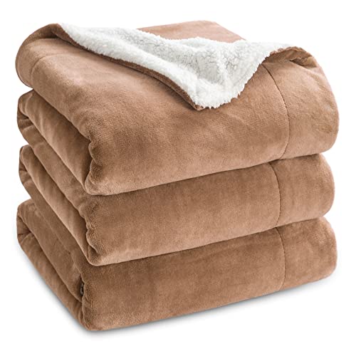 Bedsure Sherpa Fleece King Size Blanket for Bed - Thick and Warm Blankets for All Seasons, Soft and Fuzzy Large Blanket King Size, Khaki, 108x90 Inches