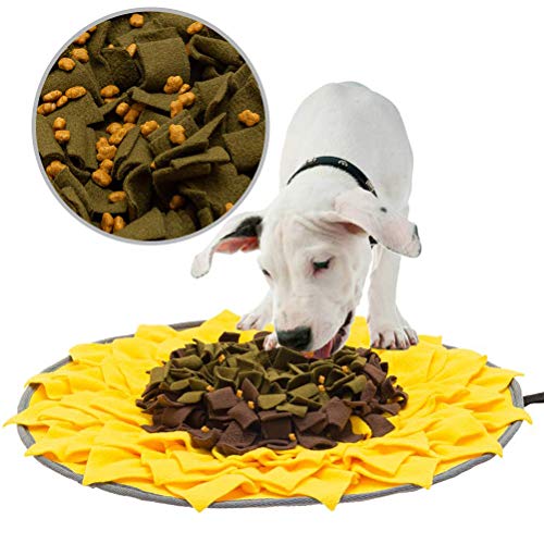 EXPAWLORER Snuffle Mat for Dog Pet Sunflower Nosework Slow Feeding Blanket Non Slip Training Pad for Stress Release Yellow & Brown