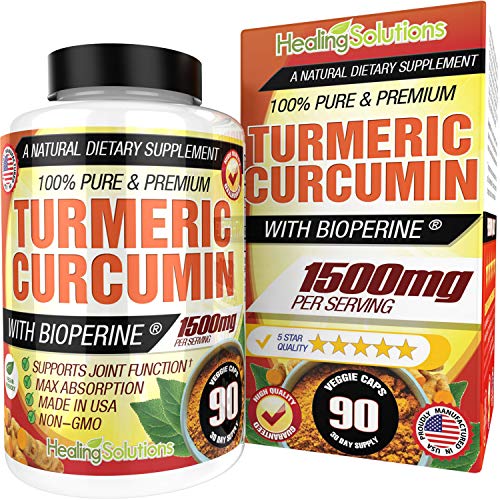 Turmeric Curcumin with Bioperine 1500mg (90 Capsules) Maximum Potency & Joint Support Supplement 95% Standardized Curcuminoids. Non-GMO Tumeric Gluten Free Turmeric with Black Pepper