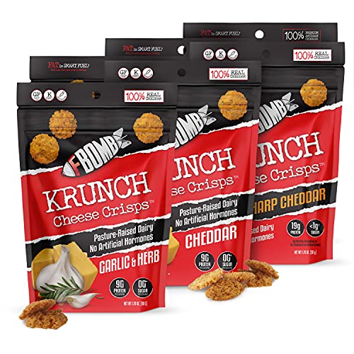 FBOMB Cheese Crisps 6 Pack: High Protein Crisps, Keto Snacks | 100% Natural, Premium Artisan Cheese, Gluten Free, Low Carb Snacks in Cheddar, Salt & Vinegar, Garlic & Herb | Zesty Variety Pack