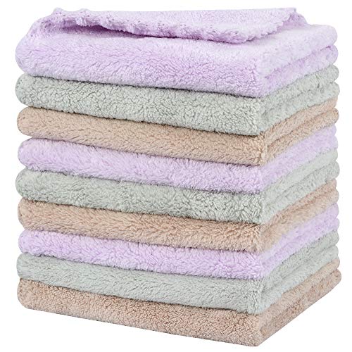 SUNLAND Microfiber Face Cloth Reusable Makeup Remover Facial Cleansing Towel Ultra Soft Face Washcloth 11inchx 11inch (9pack, greenx3+lpurplex3+lbrownx3)