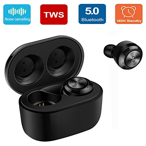 Bluetooth Earbud, Wireless in-Ear Headphone Stereo Earpiece Earphone, Noise Canceling Mic for iPhone 11 XR X 8 8plus 7 7plus 6S 6 iOS iPad Samsung S7 S8 Android Phones Tablet, Right & Left Ear (Black)