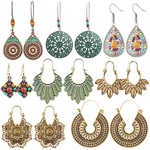 8 Pairs Christmas Boho Jewelry Earrings Set Retro Statement Leaf Water Drop Dangle Earrings for Women Girls