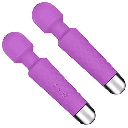 Upgrade Powerful Personal Wand Massager-Rechargeable Handheld Cordless Waterproof Therapeutic Massager with 8 Speeds 20 Patterns,Suitable for Massage on Back Legs Hand Pains(Purple)