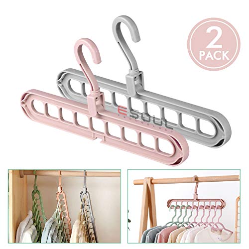 ESOUL TECHNOLOGY 2 Pack Clothes Hangers Space Save Closet Organize Plastic Suit Pants Coat Skirt PinkGray