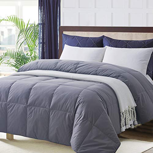 Ubauba All-Season Cal King Grey Cotton Comforter Filled with Feather & Down, Duvet Insert with Corner Tabs - California King 104x96